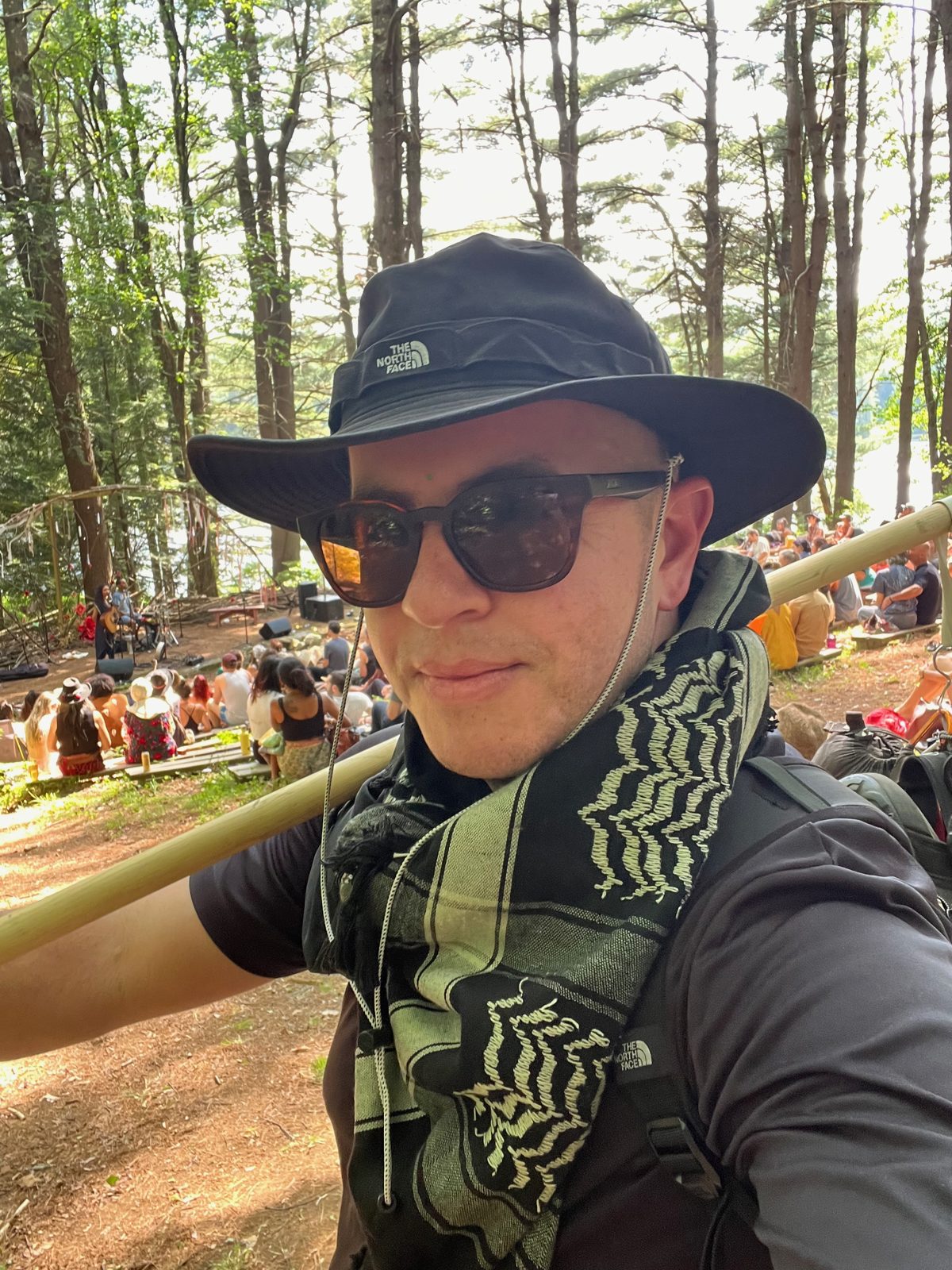 In the sacred amphitheater, jō on my shoulder